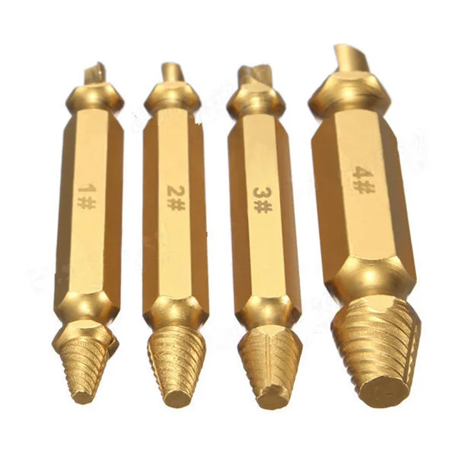 

4Pcs Double Side Damaged Screw Bolt Extractor Drill Bits Gold Oxide Edition Stripped Screw Removers