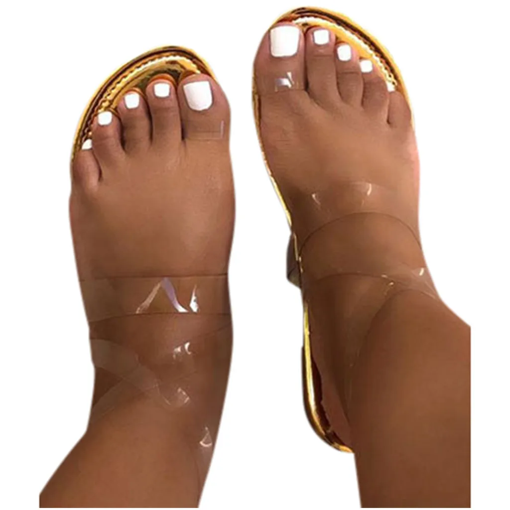 Transparent Shoes Women Fashion Clip-Toe Strap Sandals Roman Flat Ladies With shoes обувь женская 2020 |