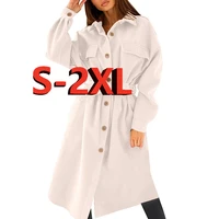 loygalyet solid color single breasted coatwomens autumn winter long sleeved lapel coat laces mid length woolen coat