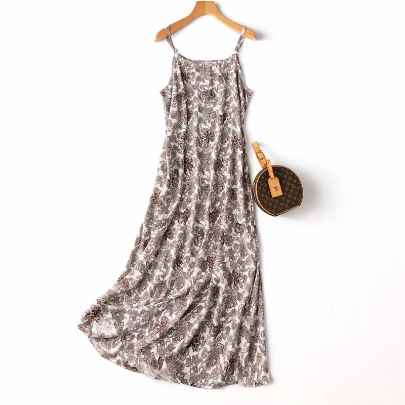 

Женское длинное платье из 100% шелка, элегантное белое платье с принтом цветов, один размер L1148