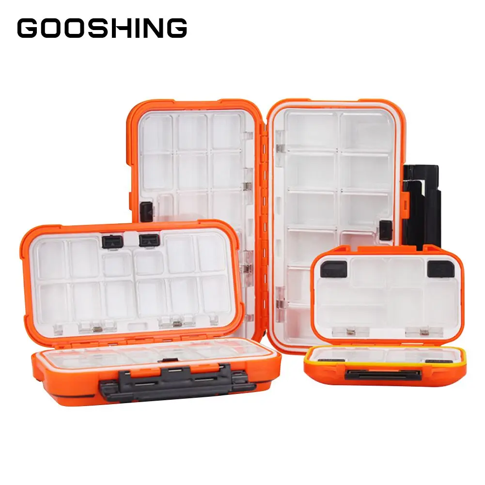 

GOOSHING Double Sided Fishing Tackle Box 8/10/12/16 /26 Compartments Fishing Tool Storage Case Waterproof Fishing Accessories