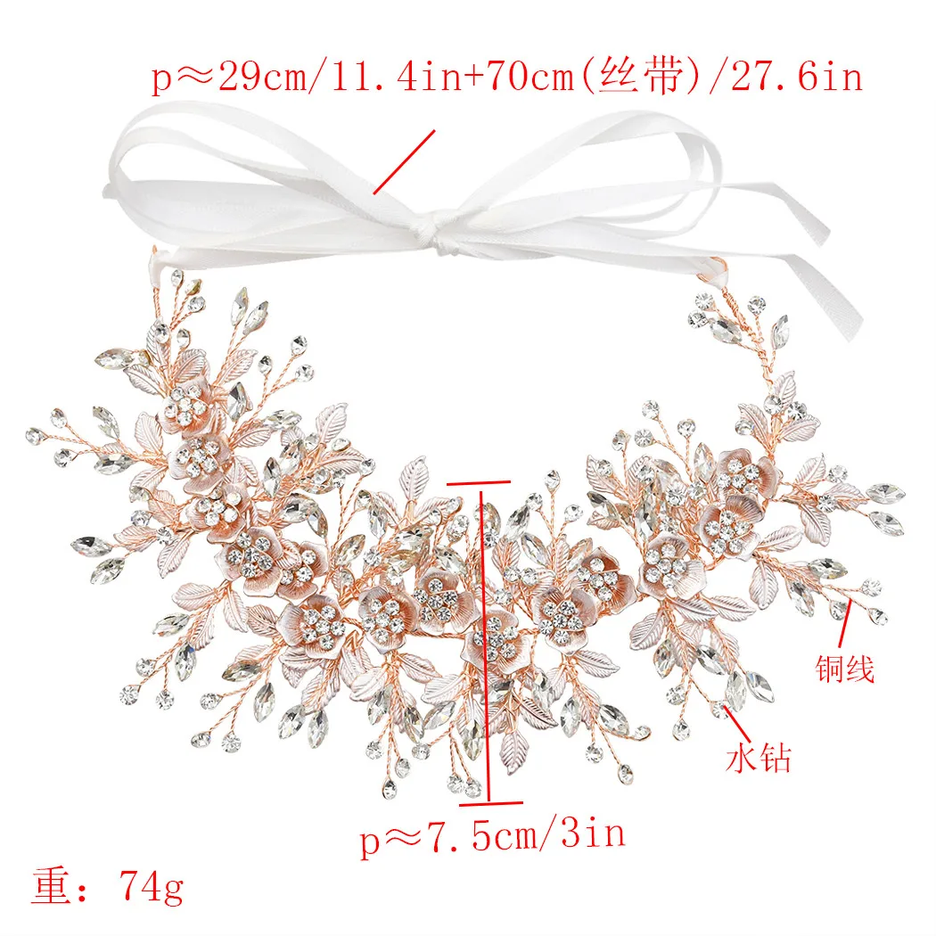 Baroque color Rose Gold Flower Hairbands Headbands Crown Crystal Bridal Wedding Hair Piece Accessories Head Chain Jewelry Tiara | Украшения
