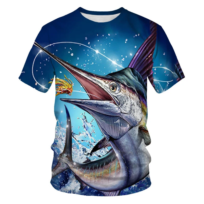 

Summer outdoor fishing popular T-shirt 3D printing Underwater world men's T-shirt short-sleeved oversized T-shirt trend