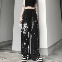 black punk cargo pants for girls korean elastic waist sweatpants baggy gothic pant summer autumn hip hop harajuku trousers women