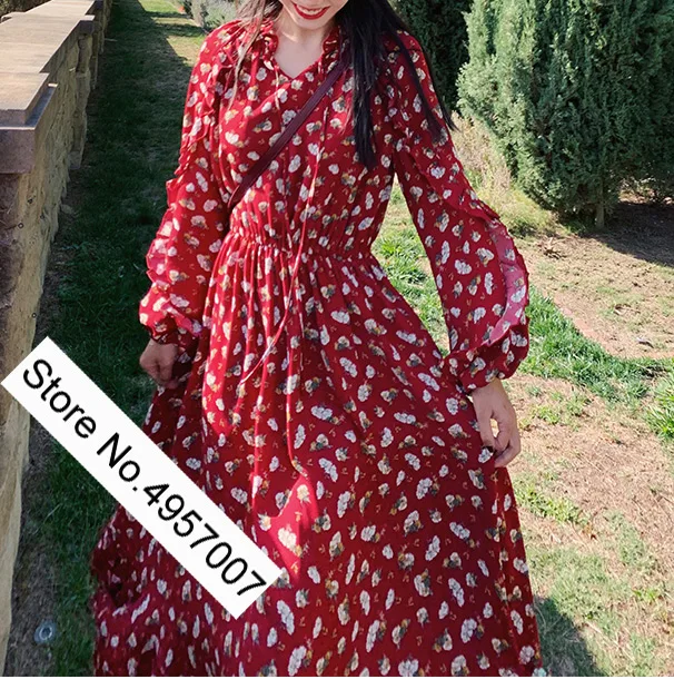 Elfbop винтажное стильное длинное платье с длинным рукавом и цветочным принтом