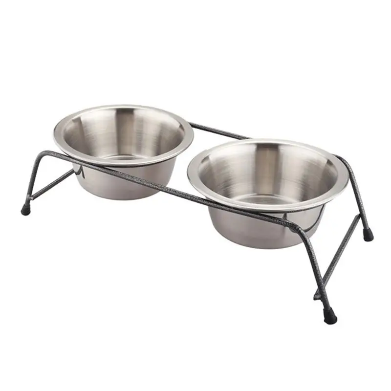 

Double Pet Feeder Bowls Stainless Steel Food and Water Multifunction Strong Sturdy with Dish Stand Practical Accessories LXAC