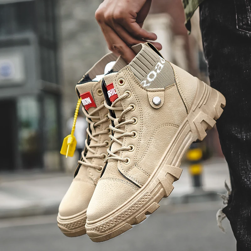 

2021 spring new men's casual shoes fashion solid color high-top shoes non-slip shock absorption shoes outdoor warm shoes 39-44-7