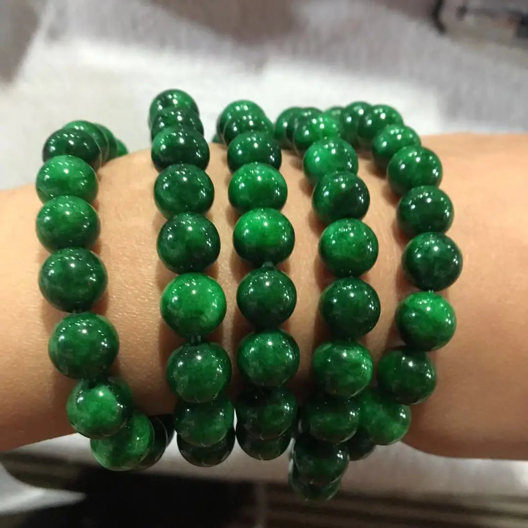 

Натуральный зеленый нефритовый эластичный браслет 108 стандарта для мужчин и женщин, браслеты из натурального нефрита из Мьянмы, изумрудов, ...