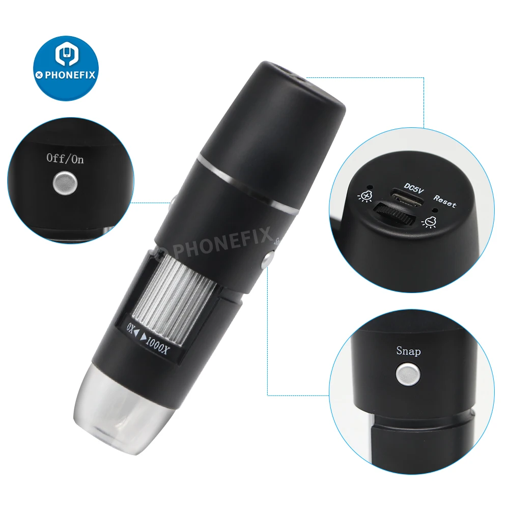 usb wireless digital microscope 1000x 8 led light electronic microscope endoscope zoom camera magnifier lift stand phone repair free global shipping