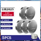 Литий-ионная перезаряжаемая батарея LIR2025 3,6 В, батарейки для часов, компьютеров, замена LIR 2025 CR2025ML2025, 5 шт.