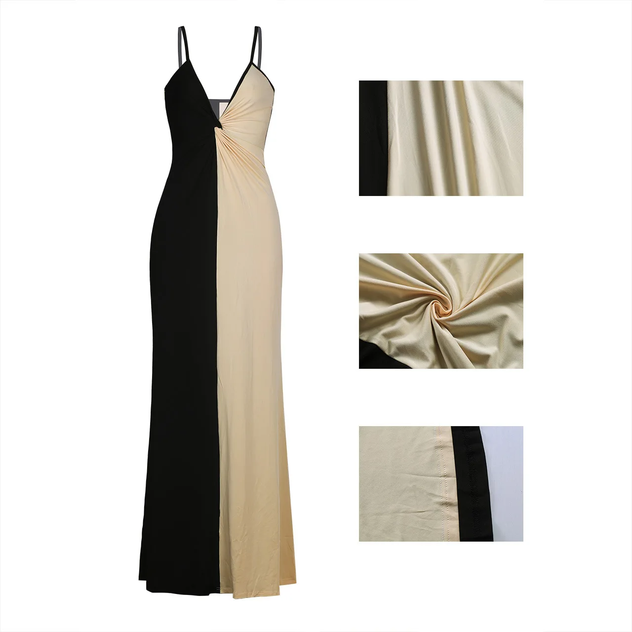 

Donsignet Women Dress Popular Two Color Sexy Spaghetti Strap Dress Fashion Patchwork Sexy & Club Ankle-Length Party Dress