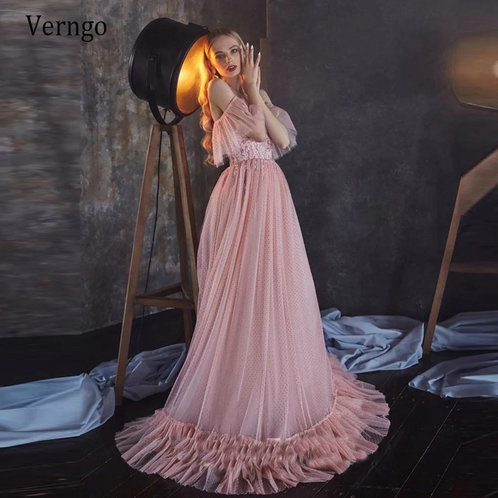 

Платье Verngo женское длинное в розовый горошек, элегантное Тюлевое платье трапециевидной формы для выпускного вечера, с короткими рукавами, в...