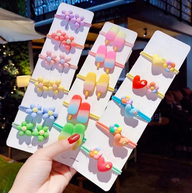 Забавные милые резинки для волос "Мороженое" с цветком, сердцем и ножками для детей девочек - аксессуары для волос.