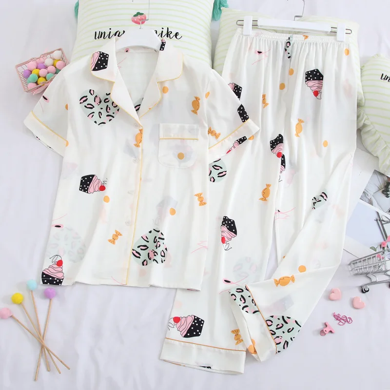 Пижама женская летняя из вискозы с коротким рукавом тонкая|Кофты для сна| |