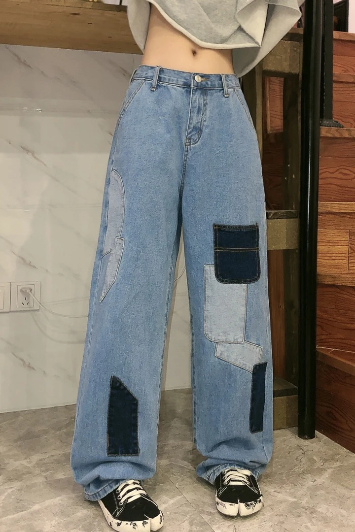 Женские прямые джинсы трубы в гонконгском стиле свободные тонкие с высокой