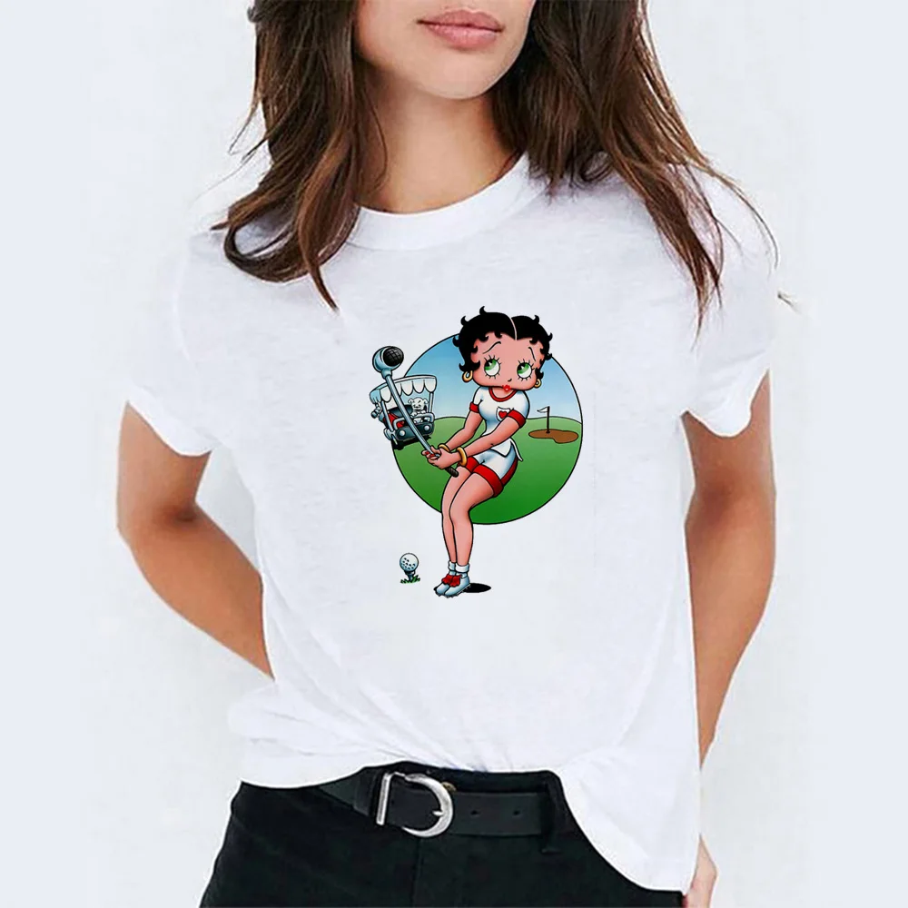 Футболка с рисунком Betty Boop, модная Корейская одежда для пар, хлопковый топ с короткими рукавами и принтом ангела, женская футболка 90s