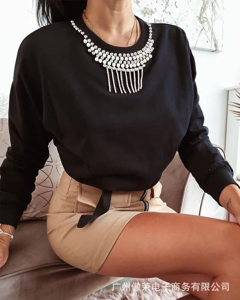 

Women's Sweatshirts 2021 New Black Long Sleeve Round Neck Pullovers