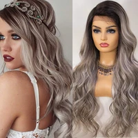 kryssma ash blonde lace front wig ombre blonde wigs long wavy synthetic wigs for women grey cosplay wigs mixed black fiber hair