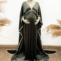 photo shoot boho robe maxi white edge maternity dress with long cape pregnancy velvet gown for woman photography accessories