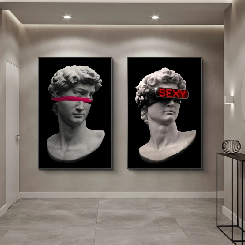 Забавная скульптура Давида с очками VR настенная живопись Холст Плакаты и принты