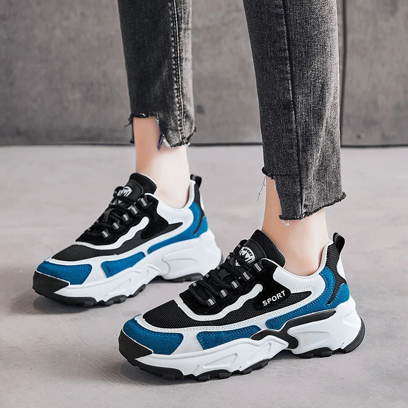 

2020 New Hot Fashion Trendy Breathable Mesh Running Shoes Sports Thick-soled Casual Lace-up Comfortable Women's Sneakers