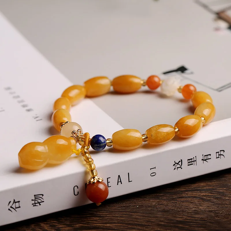 

Jade Bracelets Charms for Women Golden Silk Wholesale Pumpkin Beads Topaz Natural Gemstones Gourd Designer