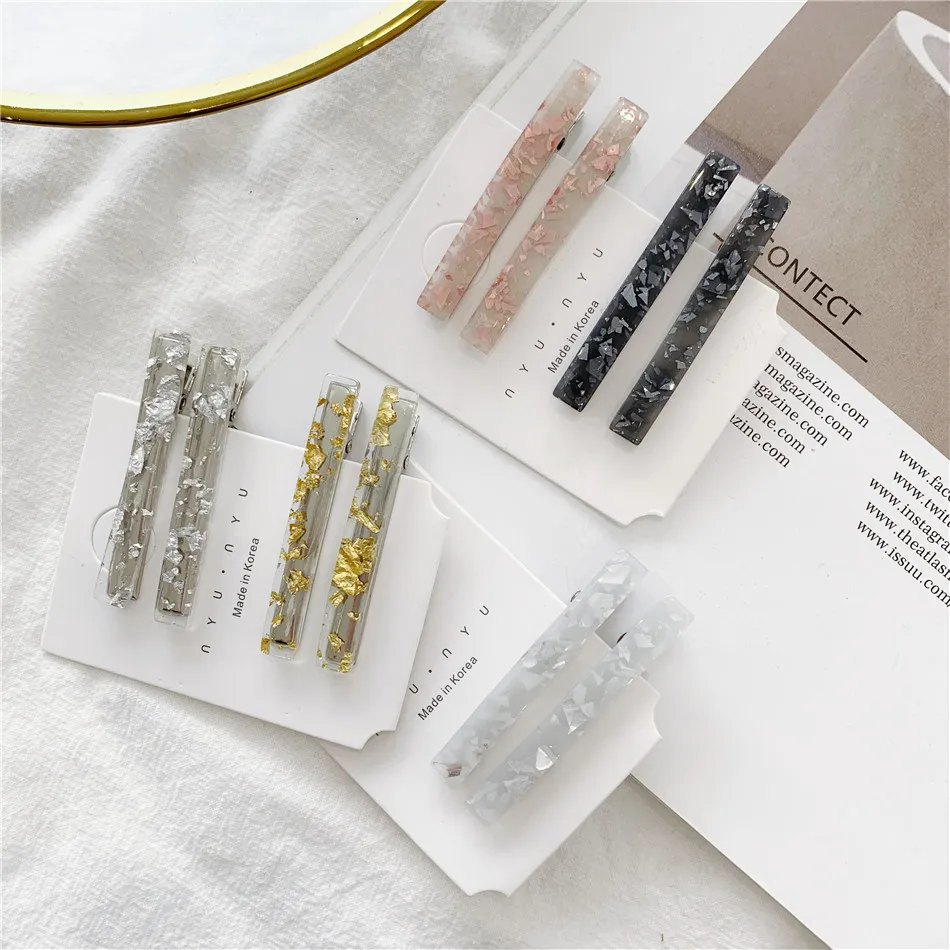 Online Celebrity Style Japanese-style Gold Foil Shimmering Powder Children Barrettes INS Acetic Acid Bang Clip Long Cl | Красота и