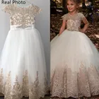 Новинка бальное платье Пышное Тюлевое кружевное платье с аппликацией цветочные платья для девочек детская одежда маленькая принцесса для первого причастия размер на заказ FL20