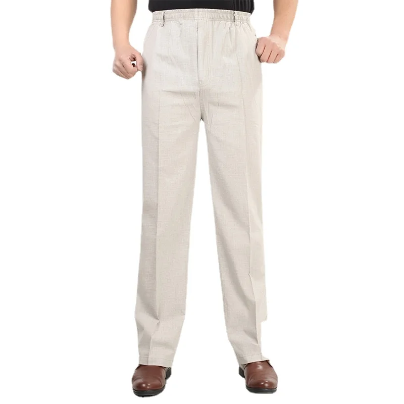 

Men's Linen Pants Summer Loose and Elastic High Waist Men's Pants Ultra-Thin Cotton and Linen Casual Trousers