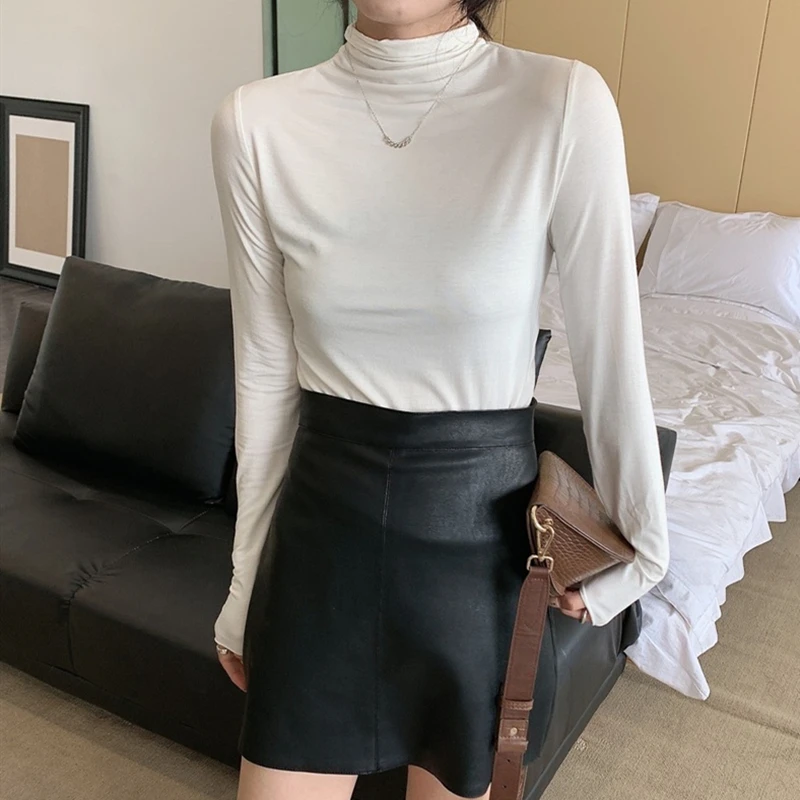 Новинка 2021 женские осенне-зимние футболки базовые эластичные модные