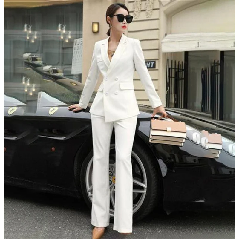 

SoDigne White Business Pant Suits for Women Plus Size Ladies Double Breasted Blazer with Pants Women's Work Pantsuit Custom Made