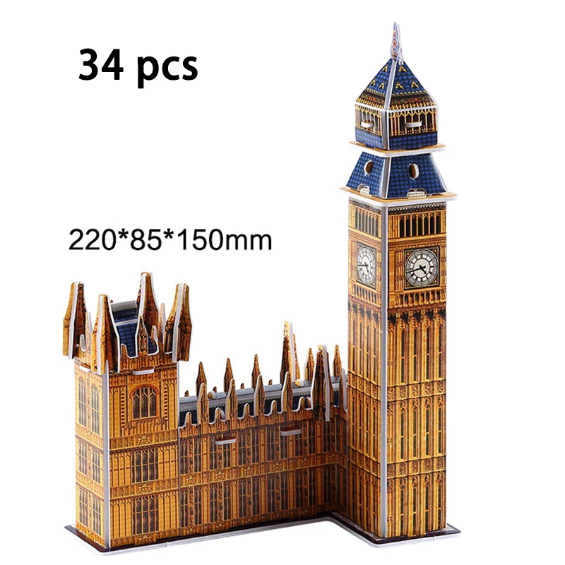 Big Ben DIY архитектура 3D Картонная головоломка игрушки Нотр-Дам де Пари Эйфелева башня Василий собора всемирно известная архитектурная модель игрушки - Цвет: Big Ben