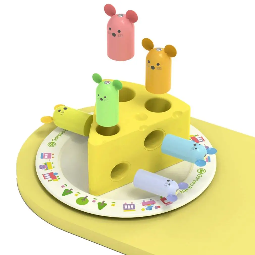 

Magnetic Wooden Mouse Catching Game Fun Shape Size Sorting Toy D50