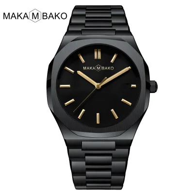 black gold Роскошные Серебристые черные часы, мужские кварцевые часы из нержавеющей стали, мужские часы в минималистическом стиле, часы от ведущего бренда, водонепроницаемые Модные наручные часы - Цвет: black gold