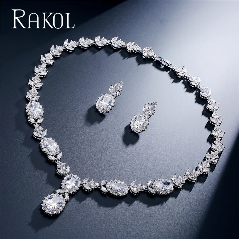 RAKOL романтический модный белый комплект ювелирных изделий цветок дизайн капли
