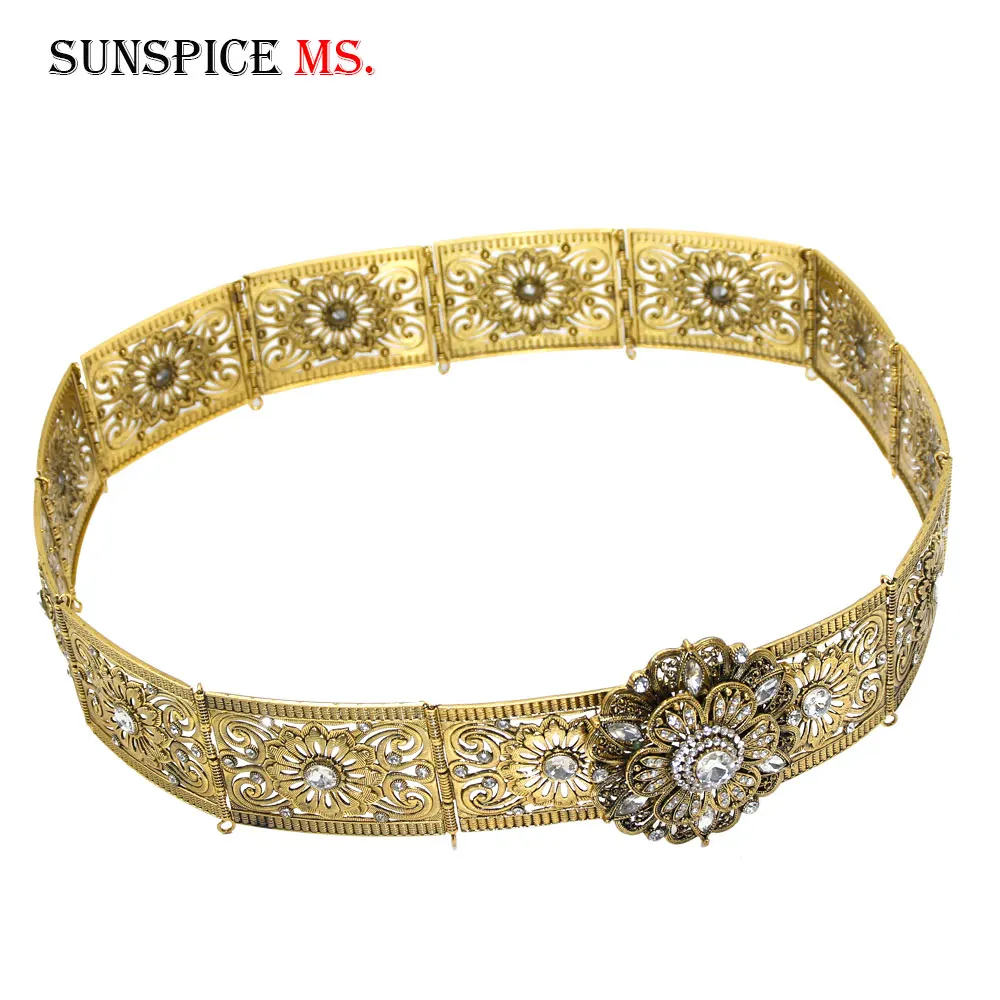 Новинка Женский металлический пояс в стиле ретро с цветами золотого и