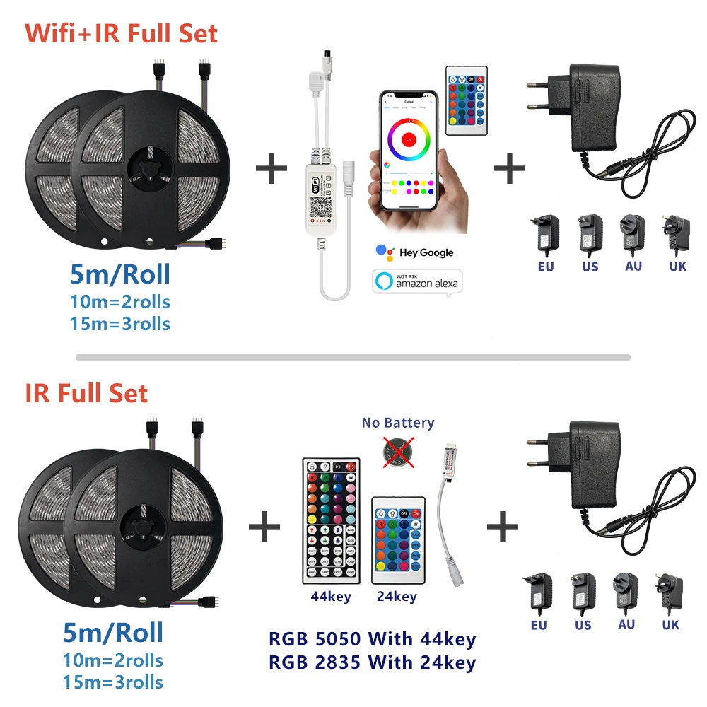 RGB Светодиодная лента 5050 2835 WiFi Contoller Водонепроницаемый светодиодный светильник s