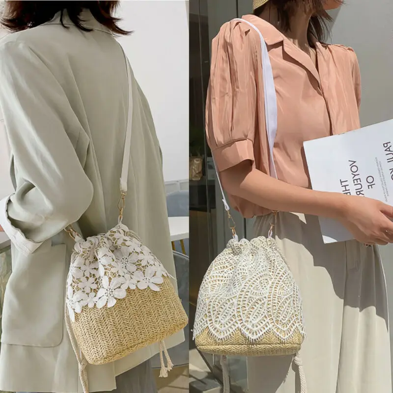 Плетеная соломенная сумка-тоут на ремне для женщин богемный Плетеный тоут через