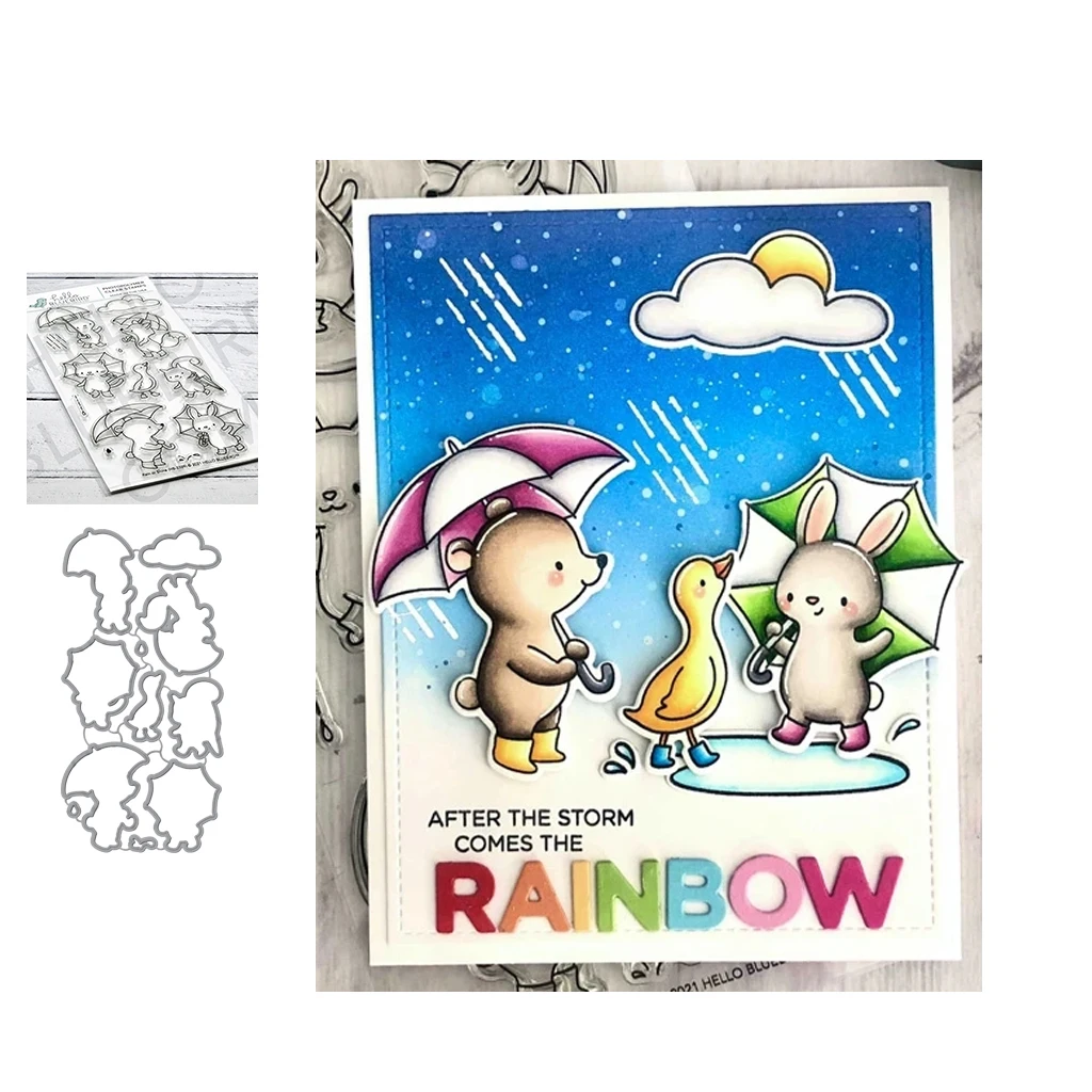 

JC 2021 New Umbrella Animals Metal Cutting Dies and Rubber Stamps Scrapbooking Craft Die Cut Stencil Card Make Album Sheet Decor