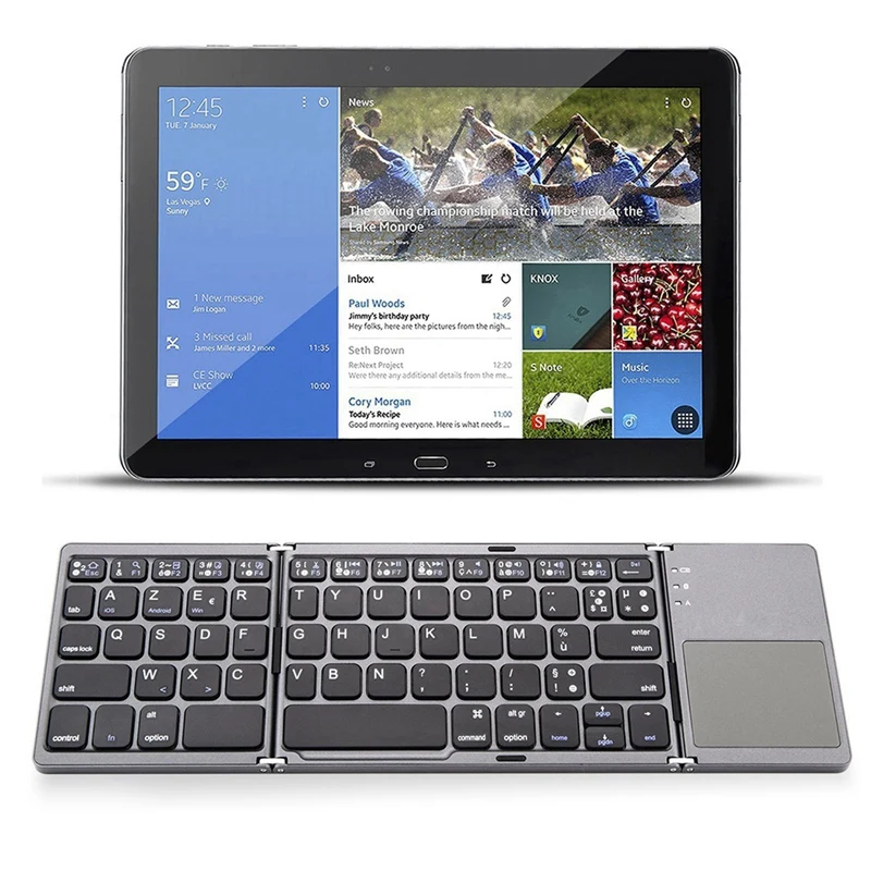 Французская клавиатура складная Bluetooth 3 0 с тачпадом Беспроводная черный пластик +