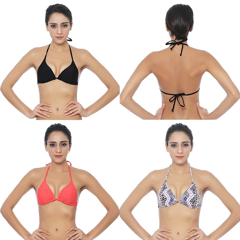 Женский купальник бикини однотонный с принтом пляжный спортивный лямкой на шее