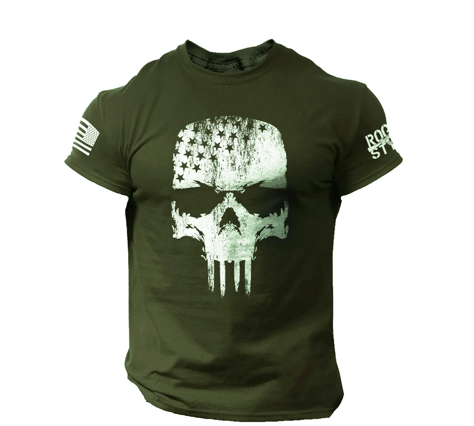 

Men's Round Collar Printed T-shirt Solid Color Skull Printed Short Sleeve T-shirt Men