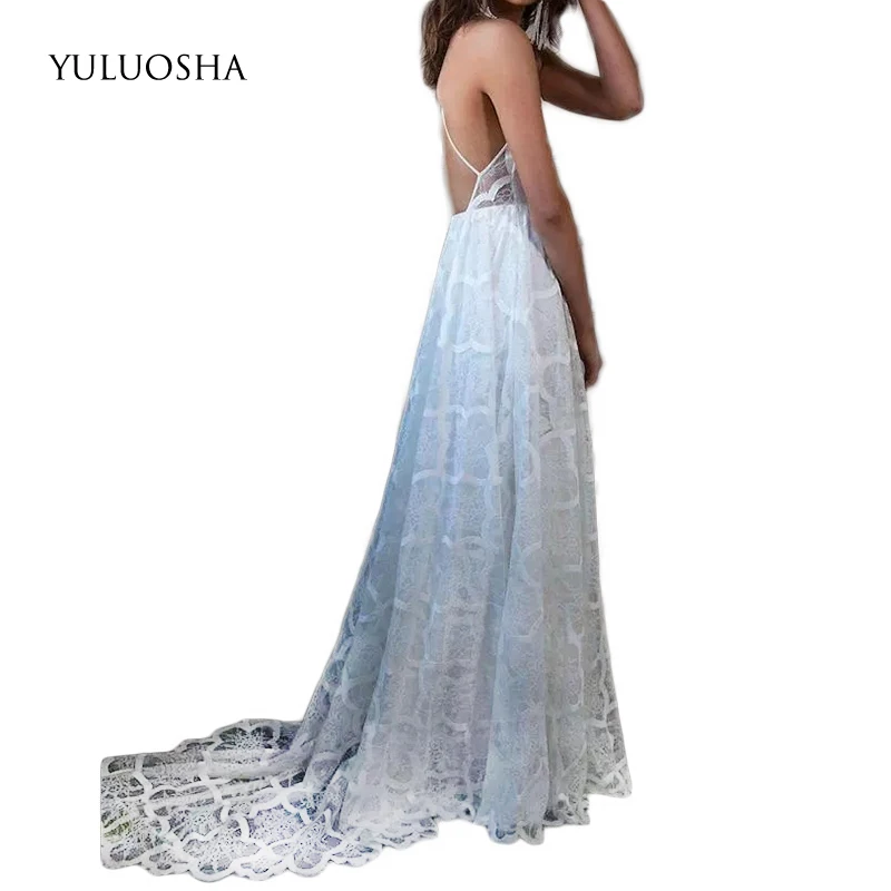 

YULUOSHA Evening Dress 2020 A-Line Sexy Halter Backless Long Evening Party Prom Formal Gown Slim Dress Vestidos Robe De Soiree