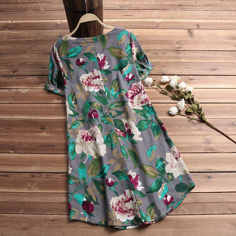 Платье ZANZEA женское с цветочным принтом повседневное свободное винтажное