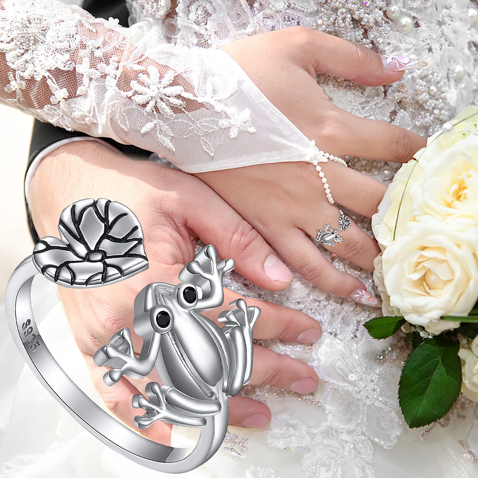 2021 Sterling Silver Heart Necklace Ring Bracelet Earrings Jewelry Set for Women Fashion Frog Accessories | Украшения и