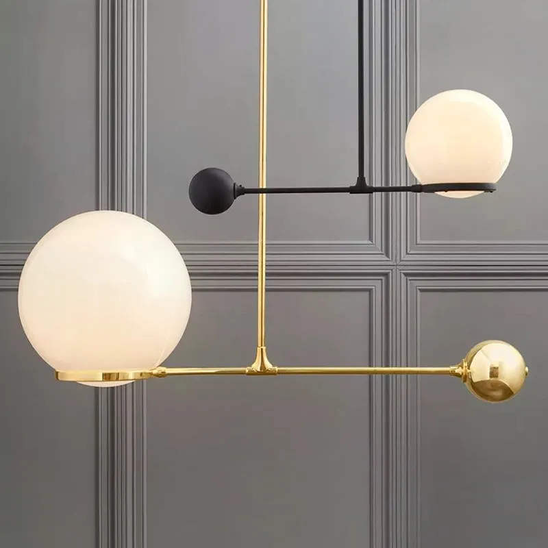 

American Post modern pendant light Electroplating bronze Glass pellet Chandelier Bedroom machine head Living room Coffee shop