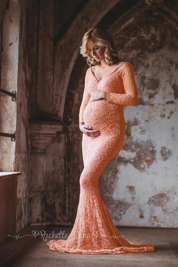 Новинка юбка-Русалка кружевные платья для беременных с длинным рукавом