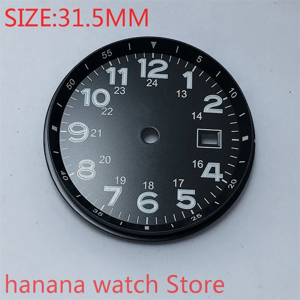 

No logo 31.5mm men's watch black dial, date dial with luminous parts, suitable for Eta 2824/2836 Miyota 8215/8205/821a MH35 MH36