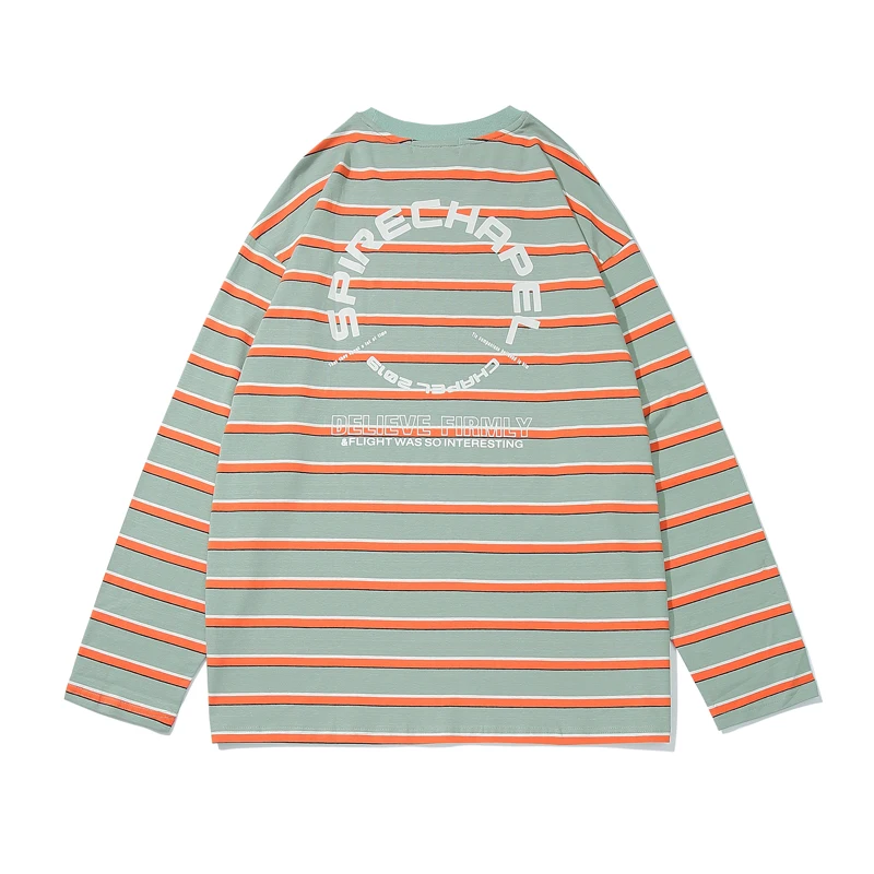 Мужские футболки с длинным рукавом винтажные полосатые хлопковые хип-хоп