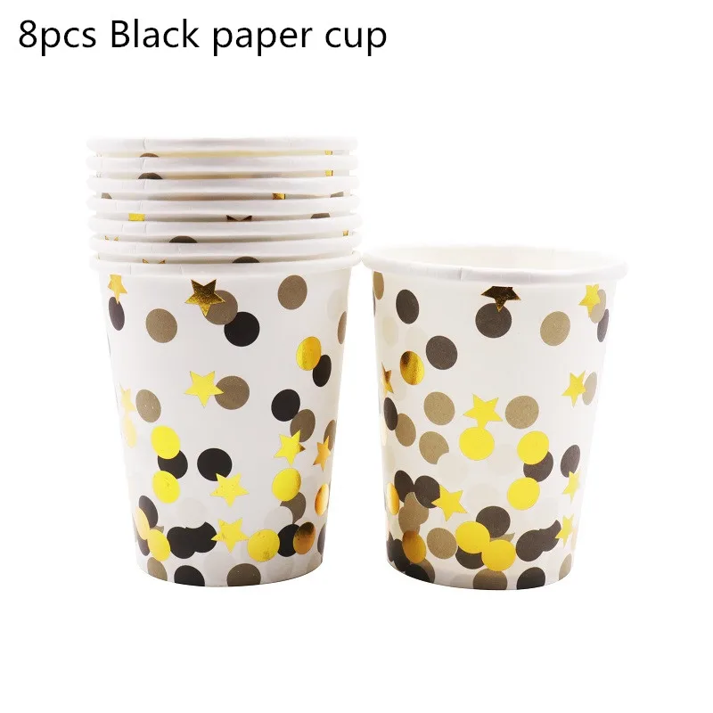 8pcs Black cup Горячая штамповка звезда Свадебная вечеринка одноразовая посуда день рождения ребенка душ Салфетка под тарелку кружку вечерние украшения принадлежности - Цвет: 8pcs Black cup